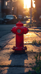 Vibrant Urban Fire Hydrant: A Burst of Red Amidst Concrete