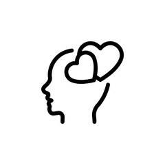 human head with hearts icon. symbolizing love, affection, empathy, and positive thinking. Ideal for concepts related to mental health, romance, relationships