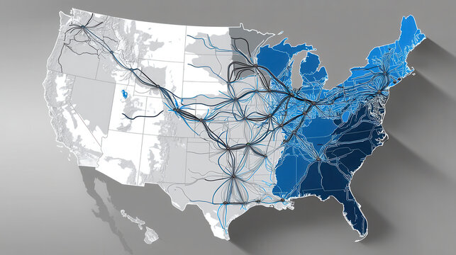 detailed map of United States highlights oil and gas pipeline networks, with focus on eastern region