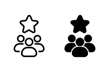Teamwork icon set. leadership, and achievement. Features a group of people under a star, symbolizing success and collaboration