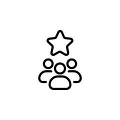 icon vector representing teamwork, leadership, and achievement. Features a group of figures under a star, symbolizing success and collaboration