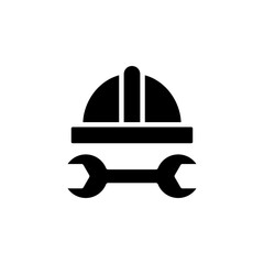 construction helmet and wrench icon. Symbol for construction, repair, maintenance, engineering, and industry. suitable for website, mobile app