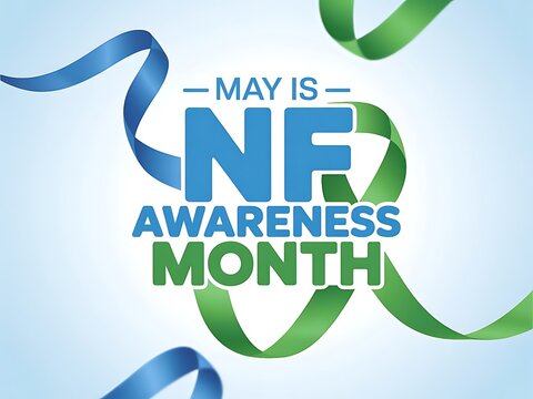 May is NF Awareness Month: A vibrant reminder of hope and support symbolized by intertwined blue and green ribbons, raising awareness for neurofibromatosis.