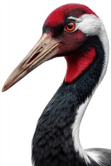 Fototapeta premium Photorealistic close-up of Canadian crane on stark, clean white minimalist background