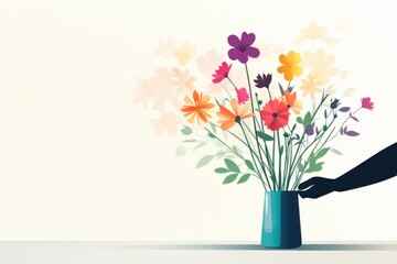 Fototapeta premium Florist creating a vibrant bouquet in a minimalist floral shop setting