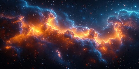 Fototapeta premium Colorful cosmic nebula with radiant gas clouds illuminated by distant stars in deep space