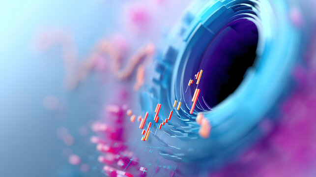 Abstract futuristic design with vibrant blue and pink tones, showcasing circular structure and dynamic data visualization