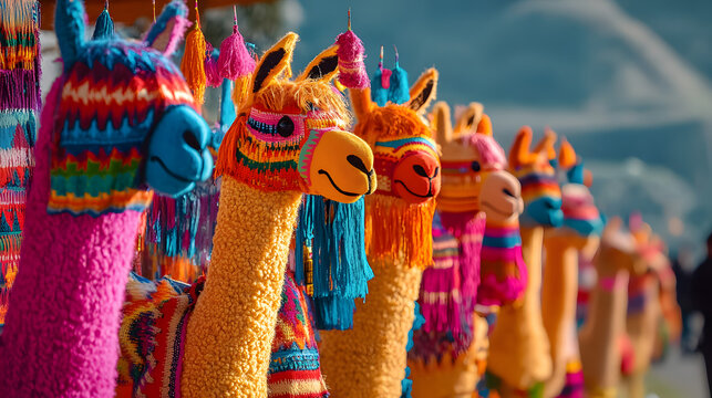 Inti raymi festival colorful llama decorations, cusco peru, andean culture