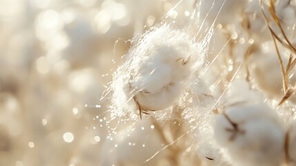 Close-up of Cotton Plant Fibers with Soft Bokeh and Warm Light