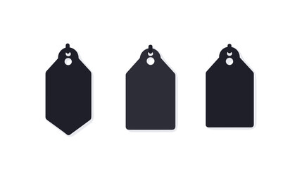 Three Dark Gray Blank Tags with Shadows on White Background