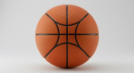 Fototapeta premium The image features a classic orange basketball with distinct black lines dividing its surface into segments and behind a light background.