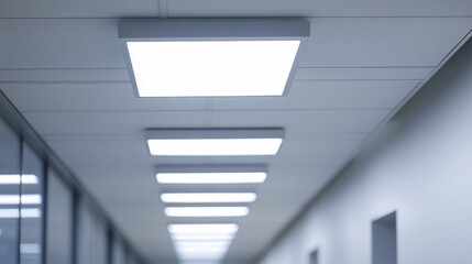 Modern fluorescent lighting fixtures in a hallway corridor.