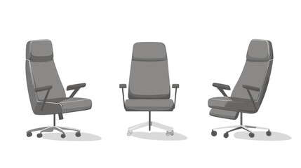 Fototapeta premium Three Gray Swivel Office Chairs on White Background