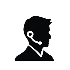 Vector dark black silhouette of speaking person customer service head emoji icon with lines demonstrating speech