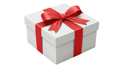 Isolated White Gift Box with Red Ribbon