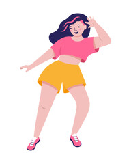 Fun girl with long hair doing dance fitness.