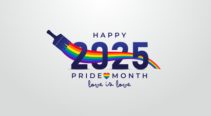 LGBT Pride Month in June 2025. Rainbow flag with brush painting pride month wallpaper. Symbol of Pride Month. Background design for poster, flyer, web, banner, and template. Vector Illustration.