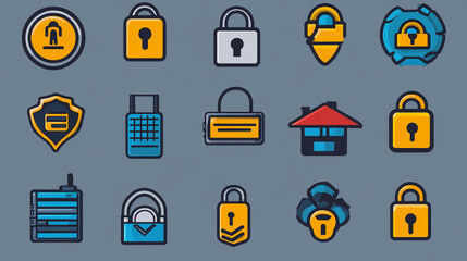 Collection of security icons padlock protection safety access secure key lock privacy safeguard system data
