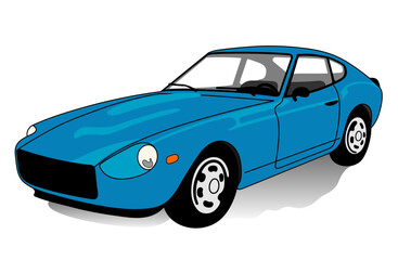Old blue sports car. White background	
