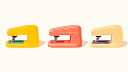 Three Pastel-Colored Staplers on White Background