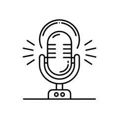 podcast or microphone line art black and white vector illustration