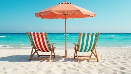 beach chairs and umbrella on the beach