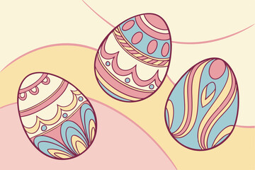 Fototapeta premium Colorful spring eggs vector illustration with floral pattern