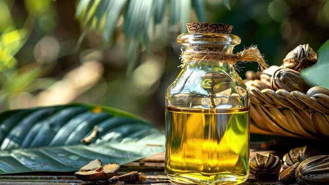 sacha inchi essential oil. Selective focus