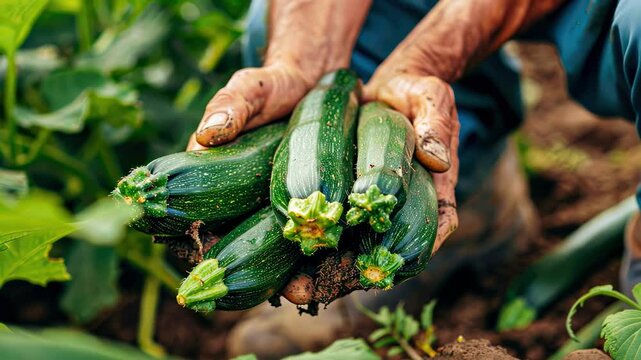 a farmer harvests squash. Selective focus