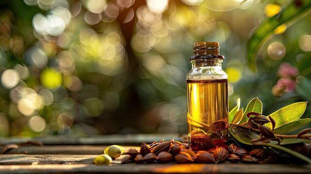 sacha inchi essential oil. Selective focus
