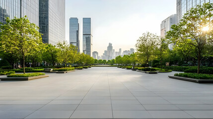 Urban Park With Modern Skyscrapers
