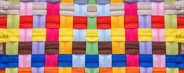 Multicolored Zippers or Zip Fasteners used for binding fabric or textile