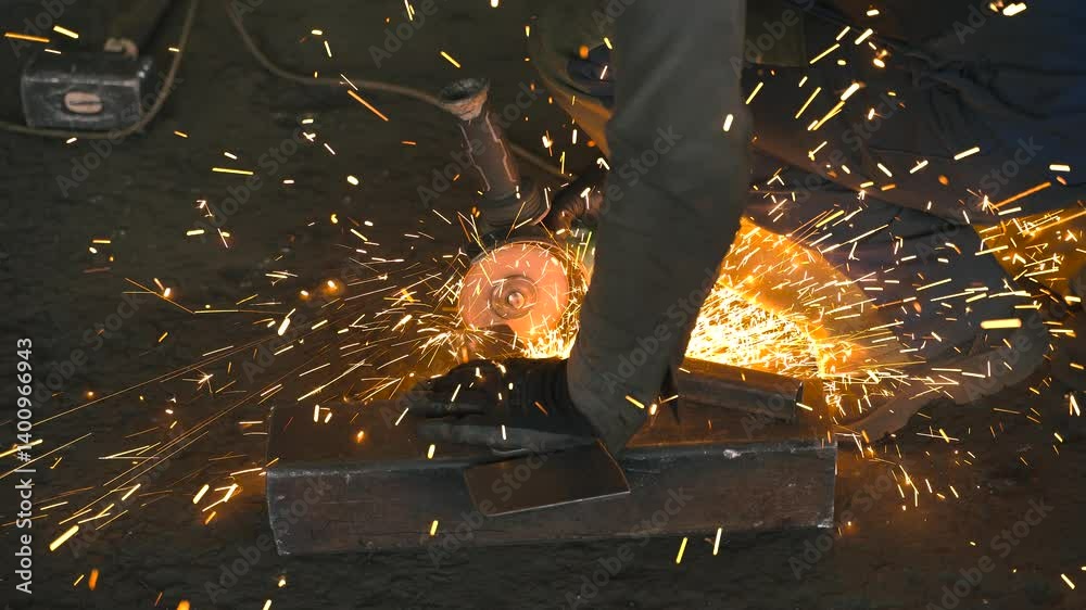 Poster pneumatic cutting and grinding of metal parts in a dynamic workshop environment