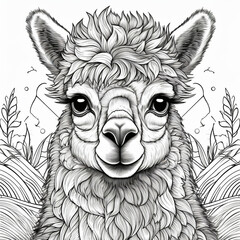 Ein Ausmalbild f&uuml;r Kinder mit einem Alpaka Motiv