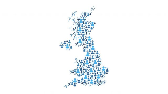 United Kingdom map made of people symbol on white background