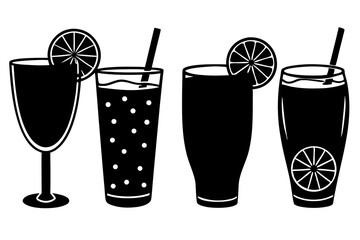 set of lemonade glass silhouette vector illustration