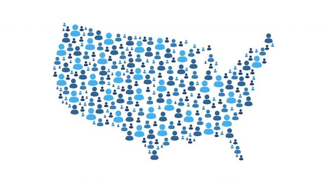 USA map made of people symbol on white background