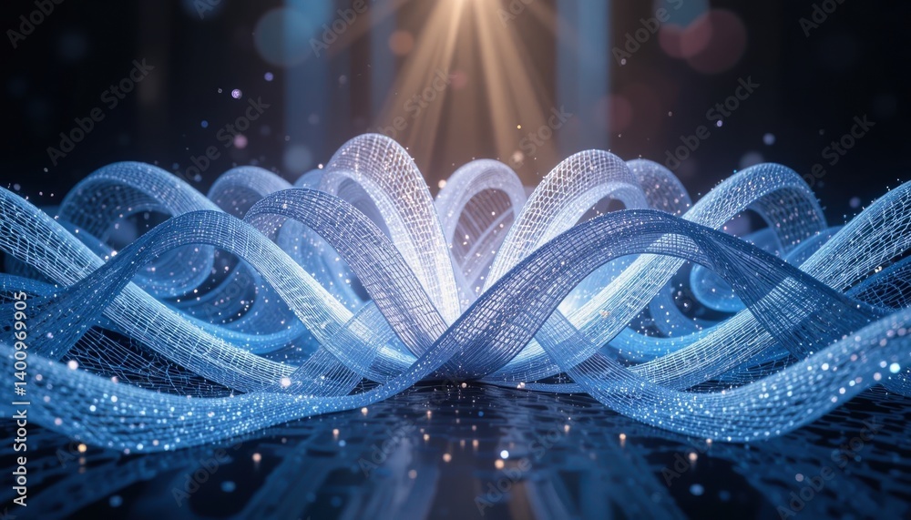 Poster dynamic digital waves of light and color abstract visualization futuristic technology studio setting