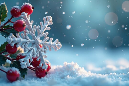 Snowflake adorned with berries , foliage, winter