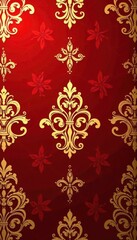 Regal and sophisticated seamless vector damask pattern in red and gold tones, perfect for luxury branding and design elements , damask, red