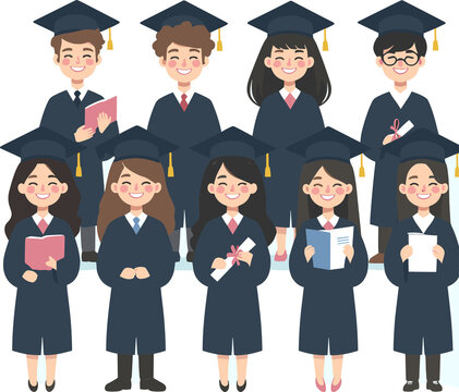 A group of happy graduates in graduation gowns.