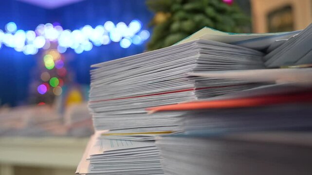 Mailbox with letter mailing sorted by zip code for delivery and postage optimization when sending mail. A close-up of a stack of pristine white envelope, showcasing the textured edges
