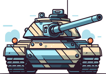 A stylized illustration of a military tank with camouflage.