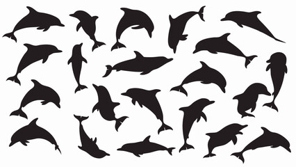Fototapeta premium Dolphin silhouette vector set