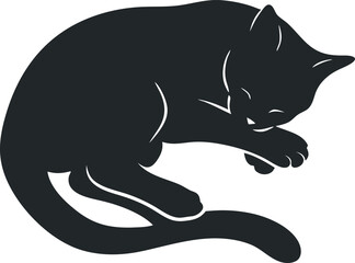 Sleeping Black Cat Curled Up In Ball Silhouette Cute Minimalist Design Pet Illustration Animal