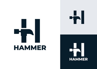 Combining letter H and hammer for repair and construction logo design