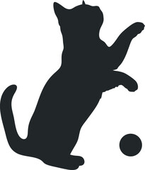 Silhouette Of Playful Cat Reaching For Ball Animal Vector Illustration Domestic Feline Graphic Element Kitten