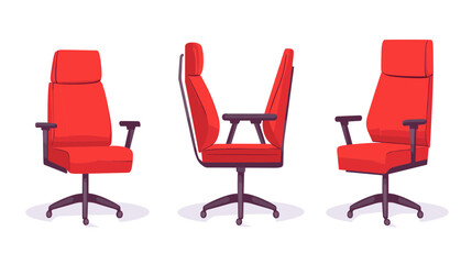 Fototapeta premium Three Red Swivel Office Chairs in Different Positions