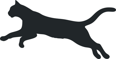Elegant Black Cat Silhouette Leaping Forward With Graceful Motion On A White Background