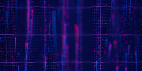 Abstract wavy flow of big data in cyber space. Quantum computing information stream. Digital pathway of cloud data waves